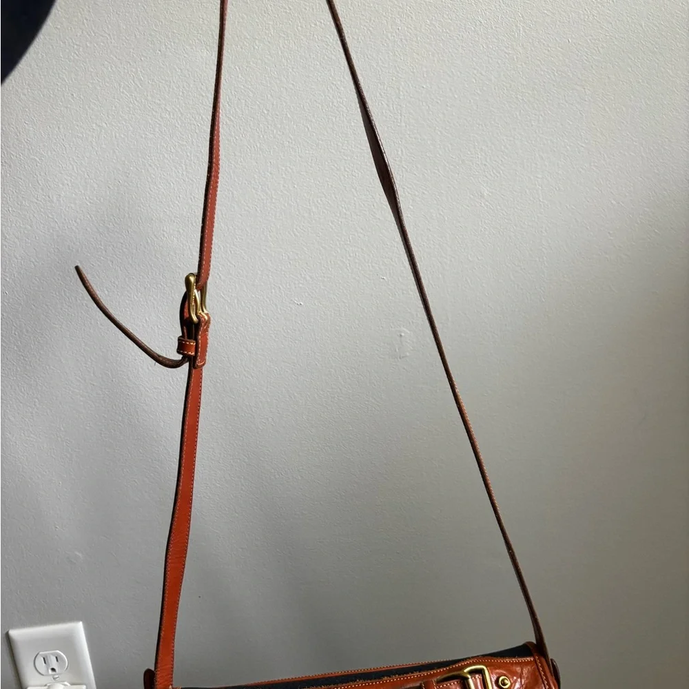 Classic Navy and Brown Leather Satchel - Picture 9 of 9